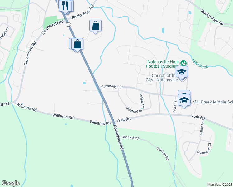 map of restaurants, bars, coffee shops, grocery stores, and more near 2009 Belsford Drive in Nolensville