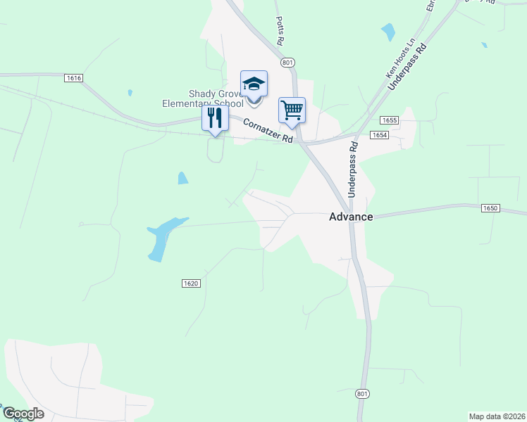 map of restaurants, bars, coffee shops, grocery stores, and more near 137 Bentbrook Drive in Advance