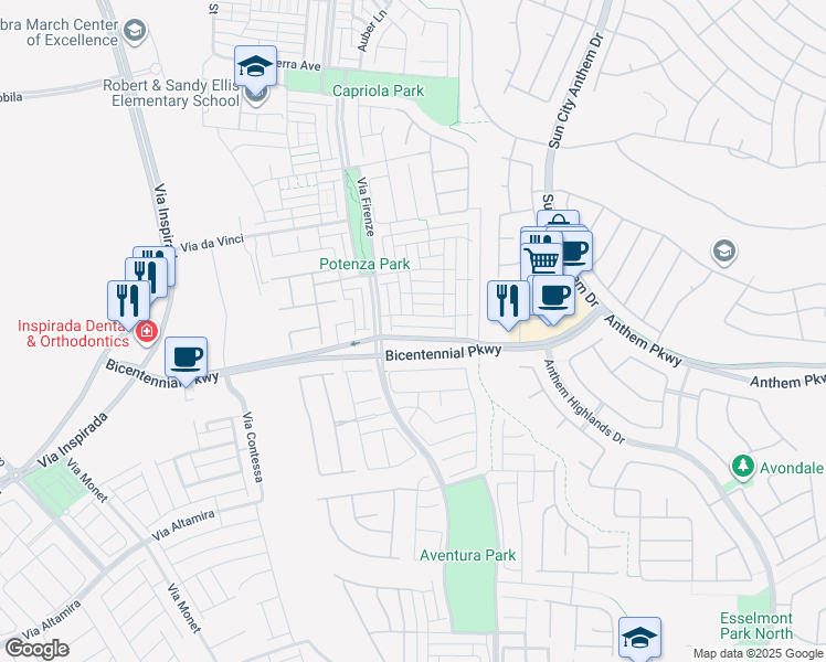 map of restaurants, bars, coffee shops, grocery stores, and more near 3064 Bicentennial Parkway in Henderson