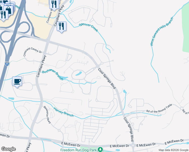 map of restaurants, bars, coffee shops, grocery stores, and more near 346 Canton Stone Drive in Franklin