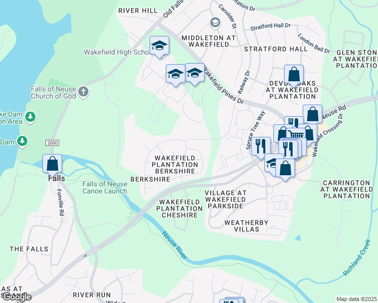 map of restaurants, bars, coffee shops, grocery stores, and more near 2429 Barton Oaks Drive in Raleigh
