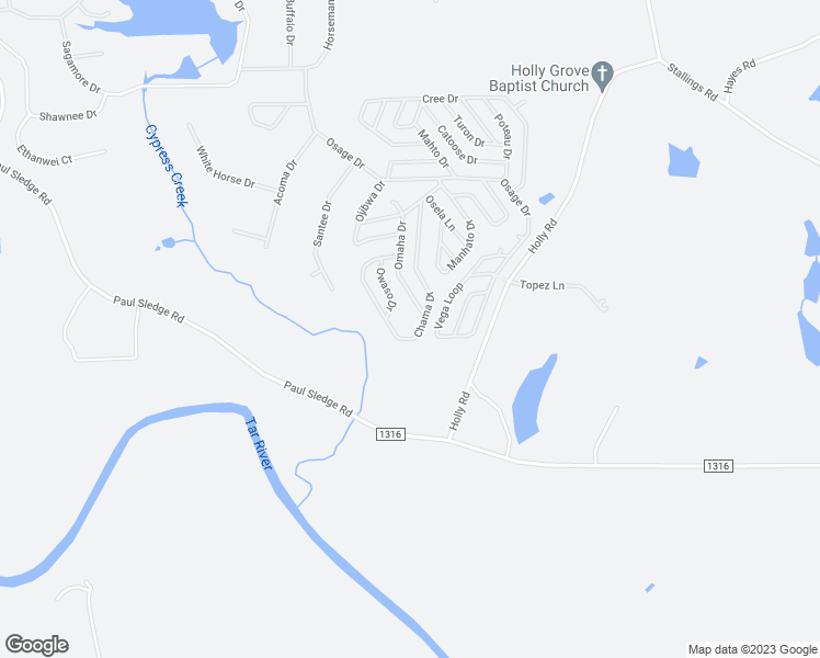 map of restaurants, bars, coffee shops, grocery stores, and more near 174 Chama Drive in Spring Hope
