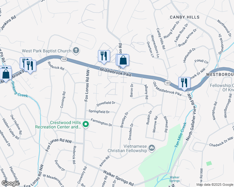 map of restaurants, bars, coffee shops, grocery stores, and more near 1102 Firethorne Way in Knoxville