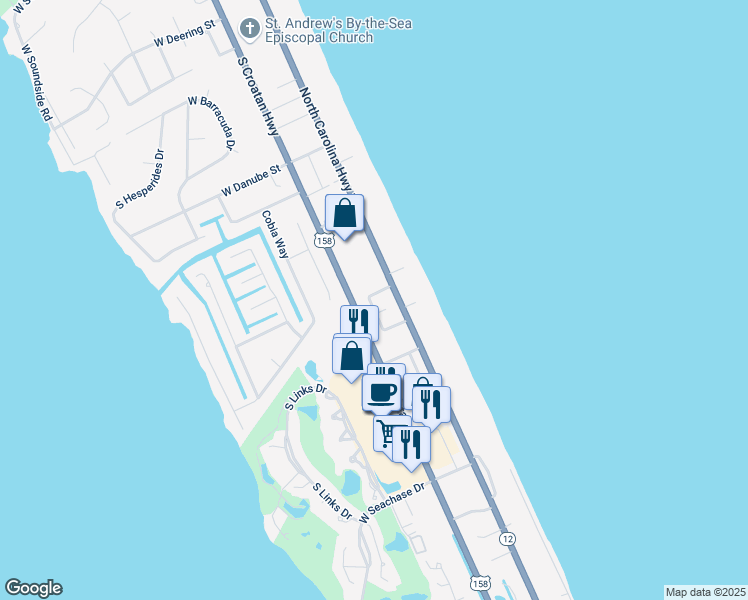 map of restaurants, bars, coffee shops, grocery stores, and more near 4811 Engagement Hill Loop in Nags Head