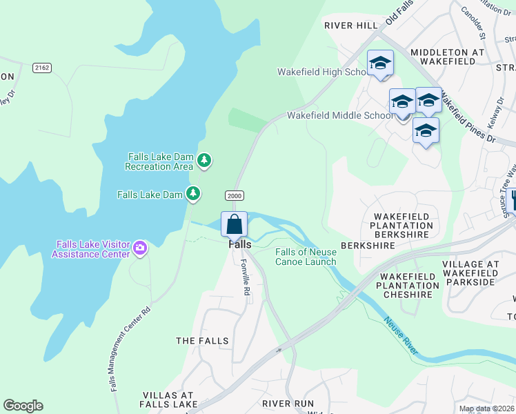 map of restaurants, bars, coffee shops, grocery stores, and more near 1500 River Mill Drive in Wake Forest
