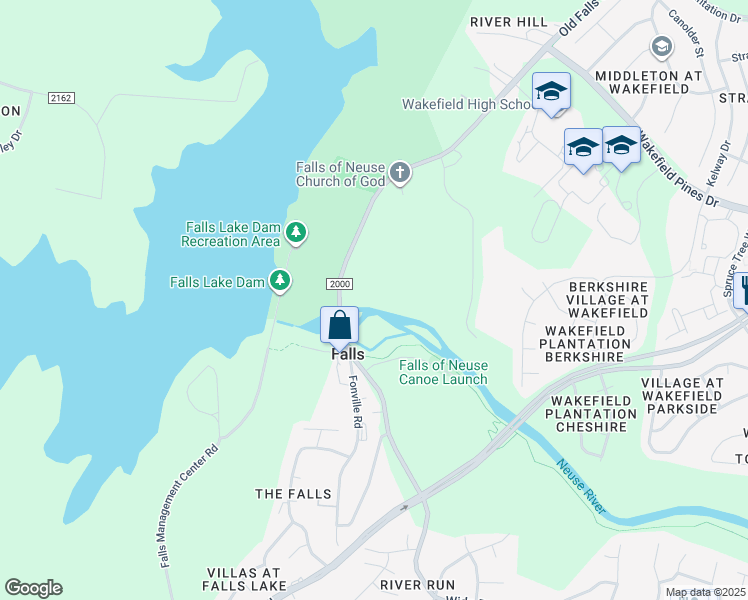 map of restaurants, bars, coffee shops, grocery stores, and more near 1500 River Mill Drive in Wake Forest