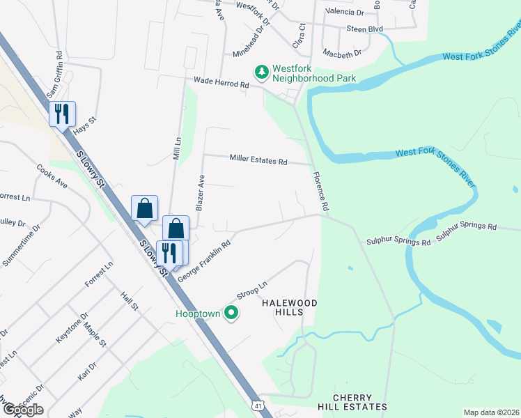 map of restaurants, bars, coffee shops, grocery stores, and more near 5664 George Franklin Road in Smyrna