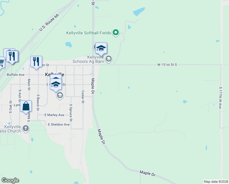 map of restaurants, bars, coffee shops, grocery stores, and more near 586 South Reagan Avenue in Kellyville