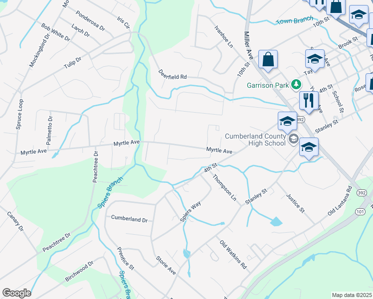 map of restaurants, bars, coffee shops, grocery stores, and more near 277 Myrtle Avenue in Crossville