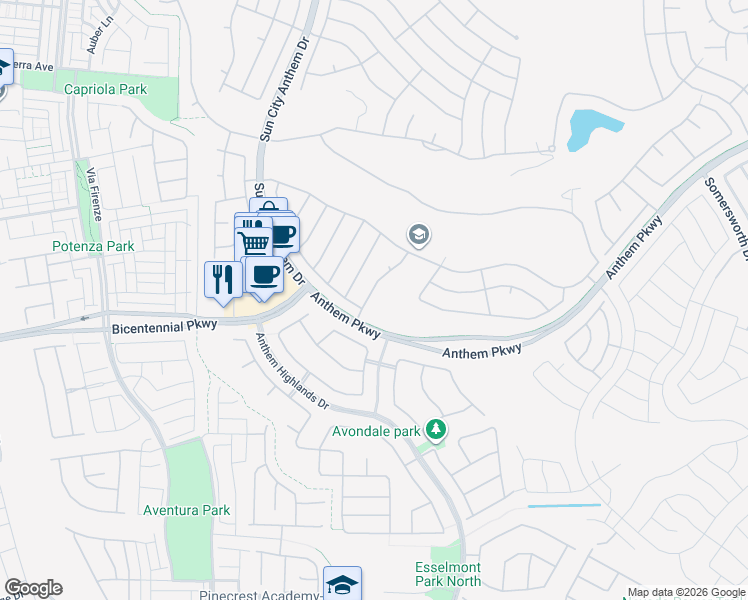 map of restaurants, bars, coffee shops, grocery stores, and more near 2342 Schaeffer Hills Drive in Henderson