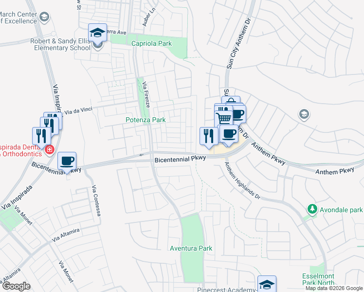 map of restaurants, bars, coffee shops, grocery stores, and more near 3009 Camino Sereno Avenue in Henderson