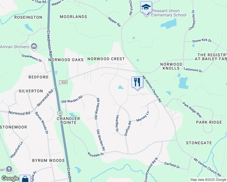 map of restaurants, bars, coffee shops, grocery stores, and more near 10320 Grafton Road in Raleigh