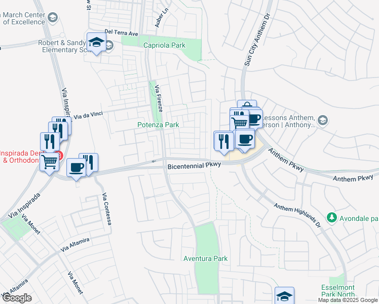 map of restaurants, bars, coffee shops, grocery stores, and more near 3033 Camino Sereno Avenue in Henderson