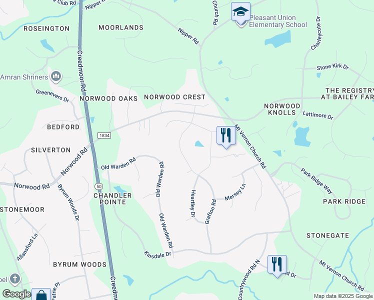 map of restaurants, bars, coffee shops, grocery stores, and more near 10320 Grafton Road in Raleigh