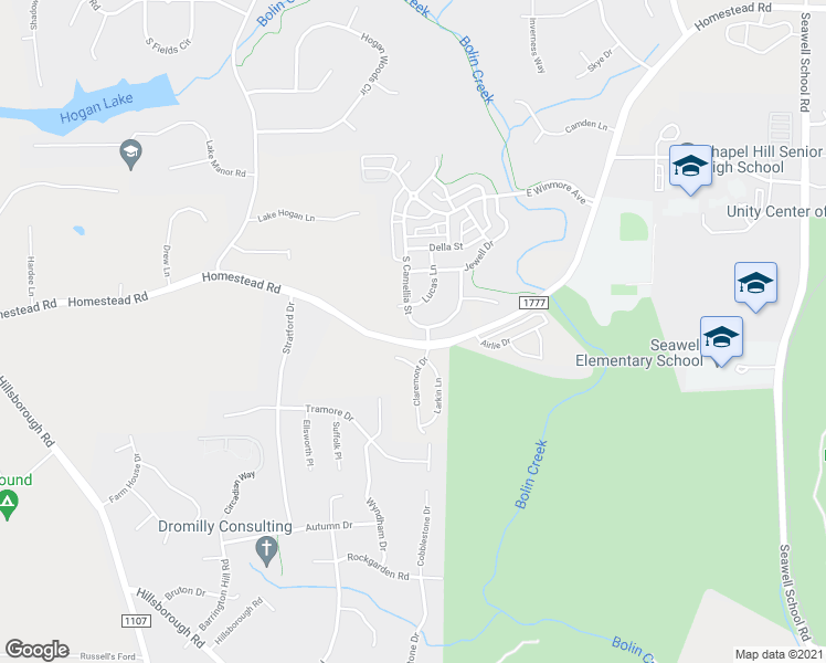 map of restaurants, bars, coffee shops, grocery stores, and more near 506 South Camellia Street in Chapel Hill