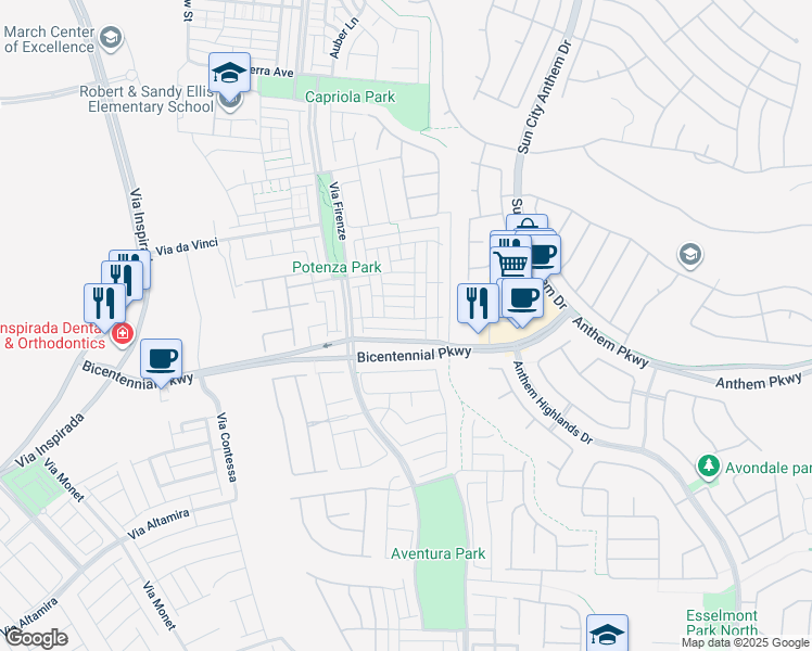 map of restaurants, bars, coffee shops, grocery stores, and more near 3029 Camino Sereno Avenue in Henderson