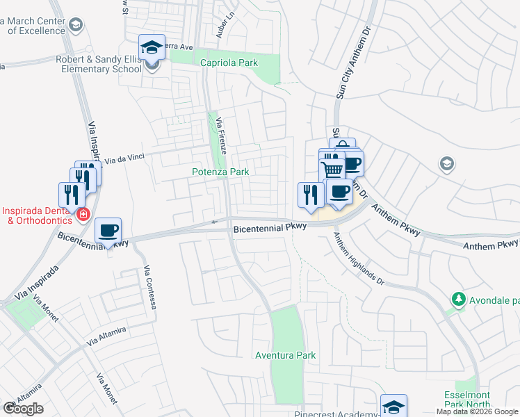 map of restaurants, bars, coffee shops, grocery stores, and more near 3064 Bicentennial Parkway in Henderson