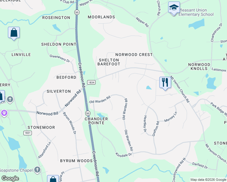 map of restaurants, bars, coffee shops, grocery stores, and more near 10220 Old Warden Road in Raleigh