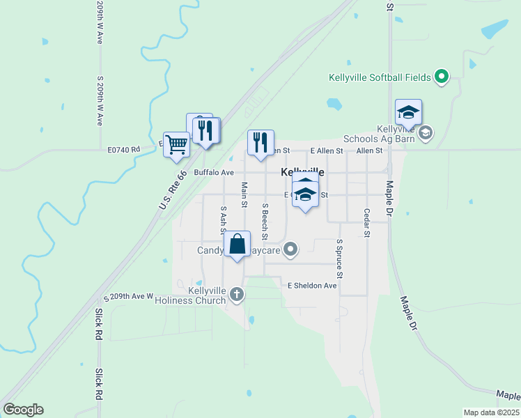 map of restaurants, bars, coffee shops, grocery stores, and more near 150 South Beech Street in Kellyville