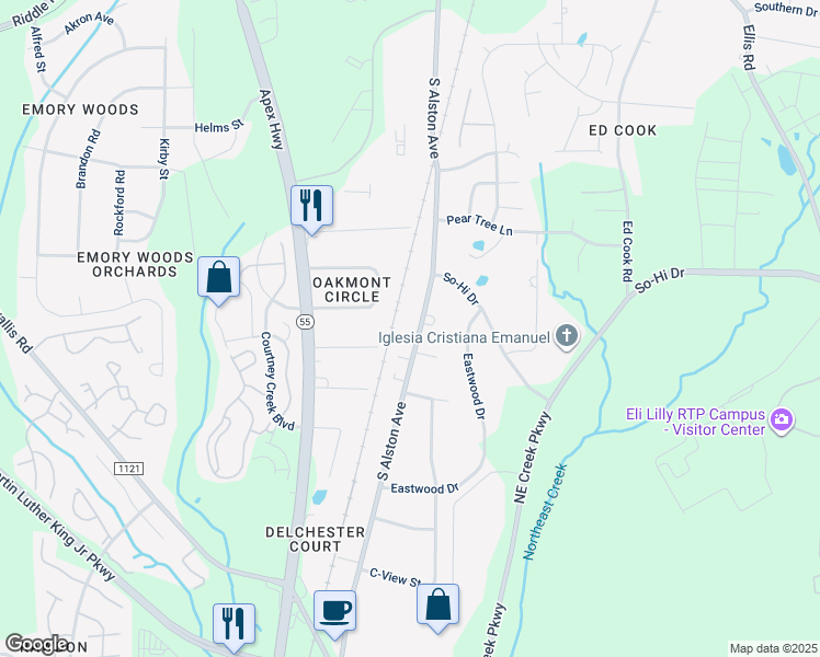 map of restaurants, bars, coffee shops, grocery stores, and more near 3124 South Alston Avenue in Durham