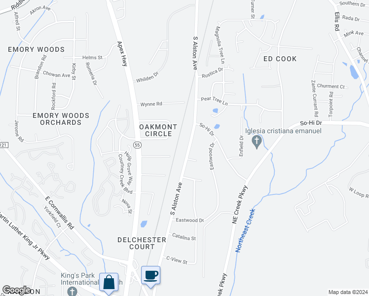 map of restaurants, bars, coffee shops, grocery stores, and more near 3124 South Alston Avenue in Durham