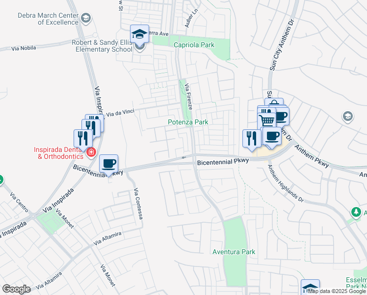 map of restaurants, bars, coffee shops, grocery stores, and more near Valissa Street in Henderson