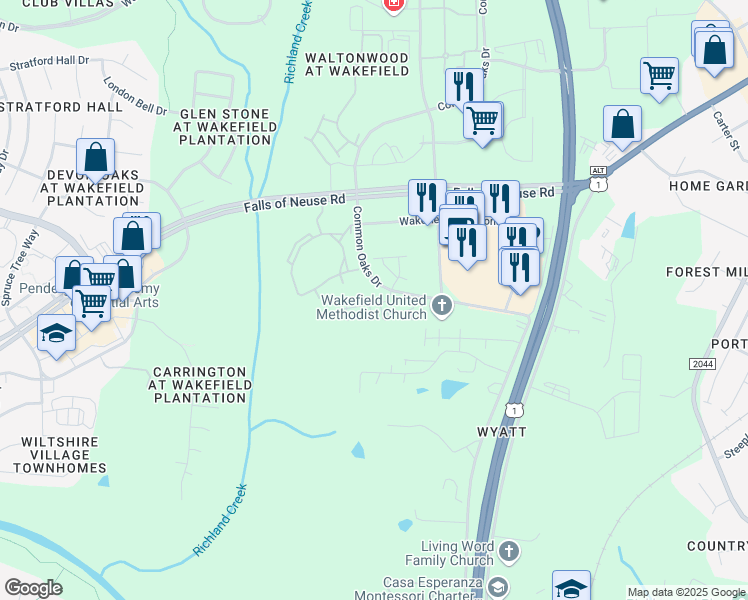 map of restaurants, bars, coffee shops, grocery stores, and more near 10702 Oliver Road in Raleigh