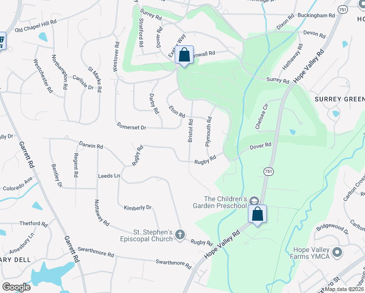 map of restaurants, bars, coffee shops, grocery stores, and more near 3308 Rugby Road in Durham
