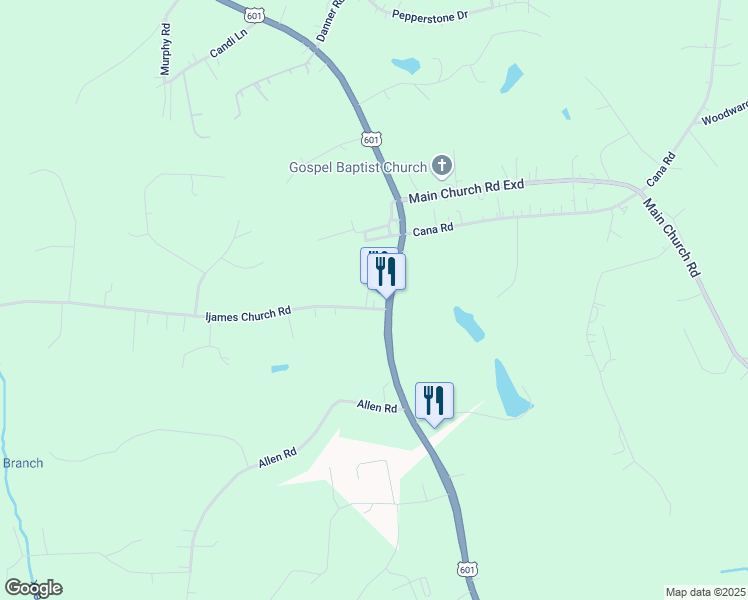 map of restaurants, bars, coffee shops, grocery stores, and more near 116 Ijames Church Road in Mocksville