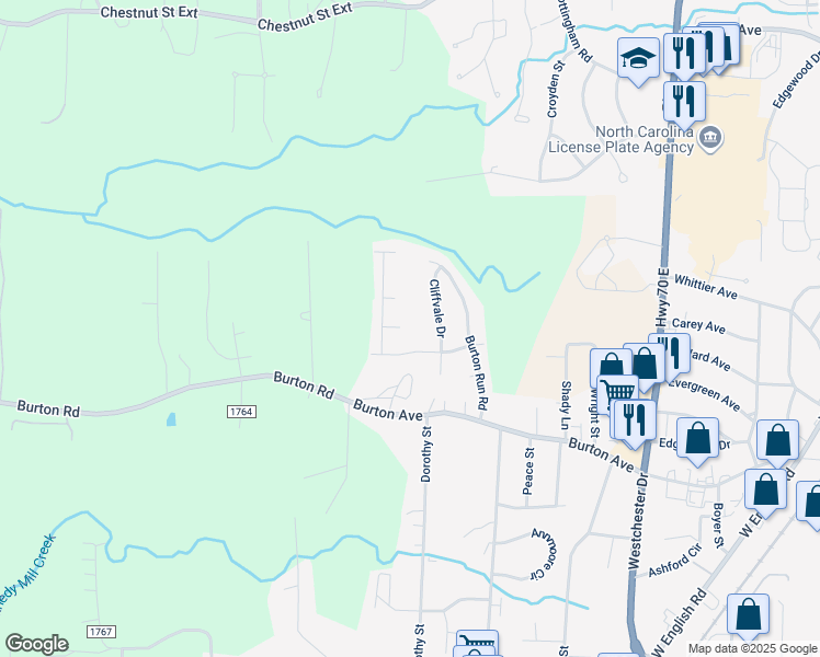 map of restaurants, bars, coffee shops, grocery stores, and more near 1205 Turney Court in High Point