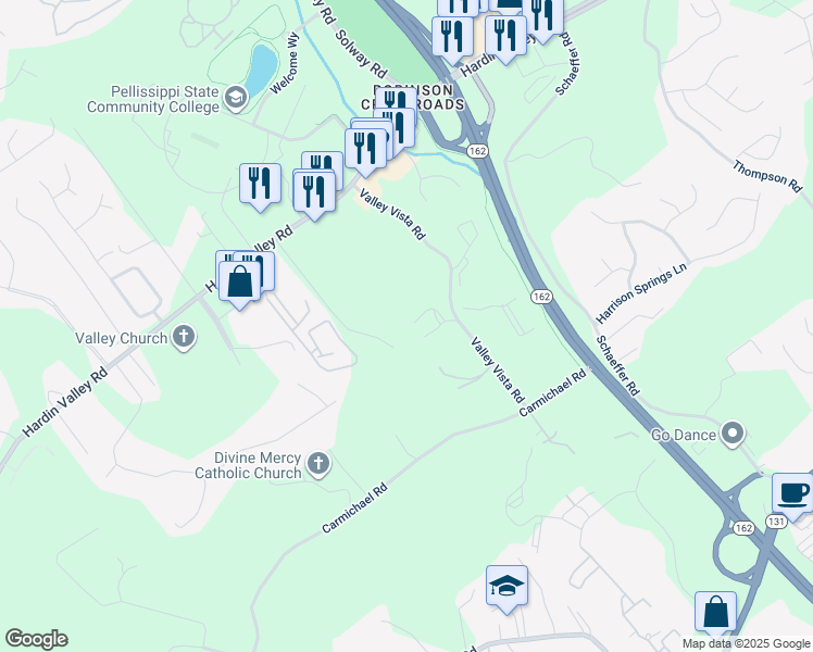 map of restaurants, bars, coffee shops, grocery stores, and more near 2121 Panoramic Way in Knoxville