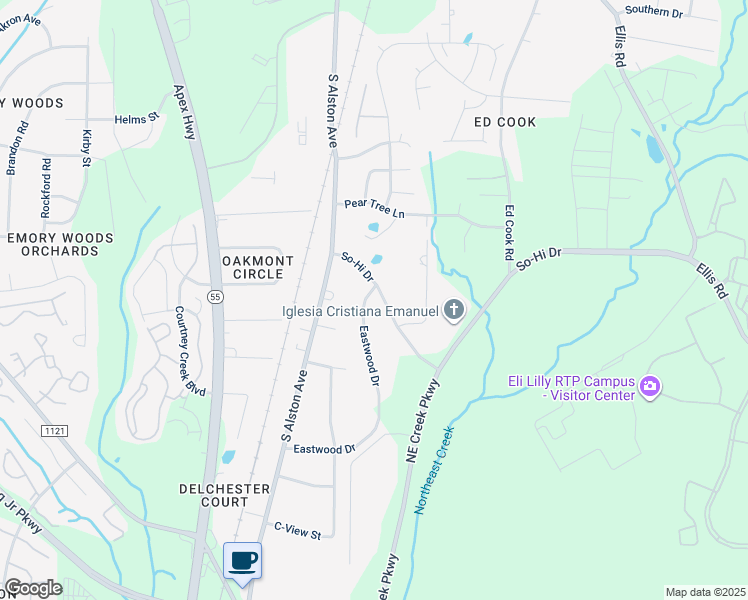 map of restaurants, bars, coffee shops, grocery stores, and more near 1904 So-Hi Drive in Durham