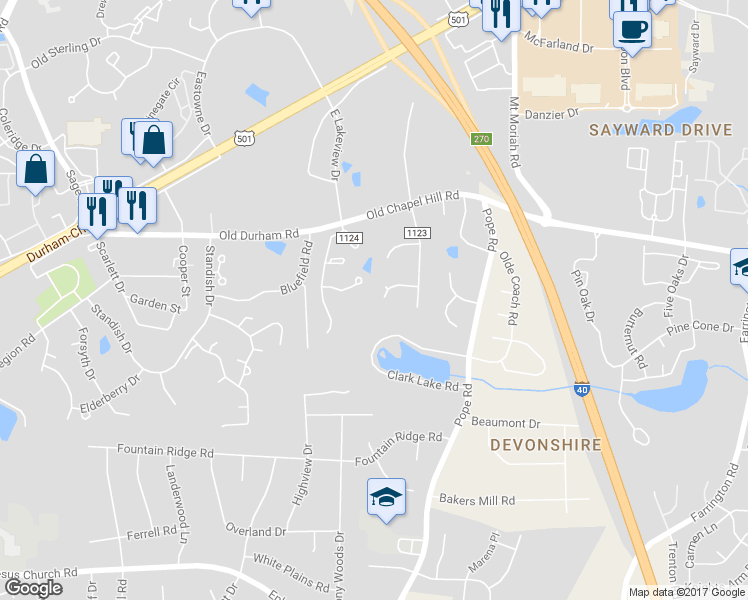 map of restaurants, bars, coffee shops, grocery stores, and more near 110 Alba Court in Durham