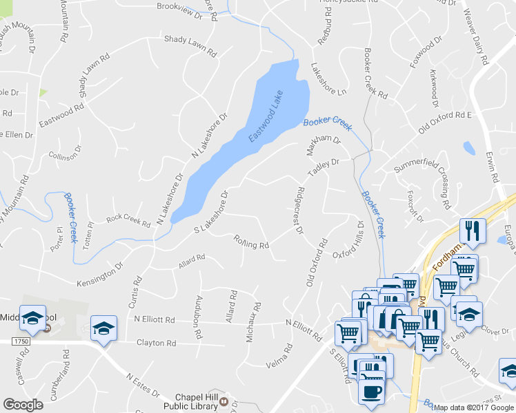 map of restaurants, bars, coffee shops, grocery stores, and more near 312 Woodhaven Rd in Chapel Hill