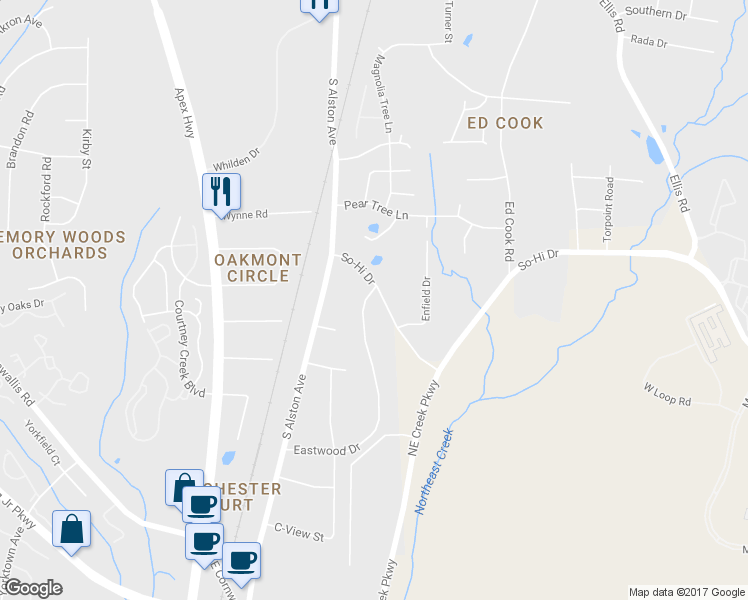 map of restaurants, bars, coffee shops, grocery stores, and more near 1904 So-Hi Drive in Durham