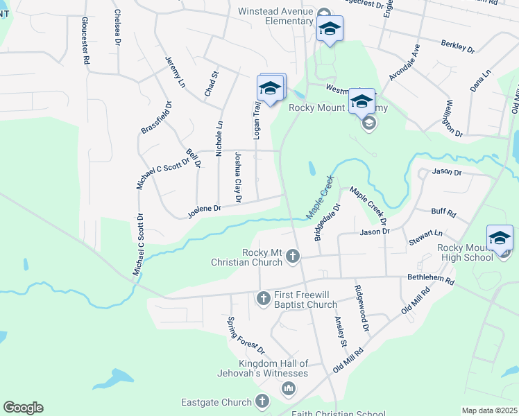 map of restaurants, bars, coffee shops, grocery stores, and more near 2012 Joelene Drive in Rocky Mount