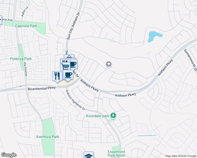 map of restaurants, bars, coffee shops, grocery stores, and more near 2342 Schaeffer Hills Drive in Henderson