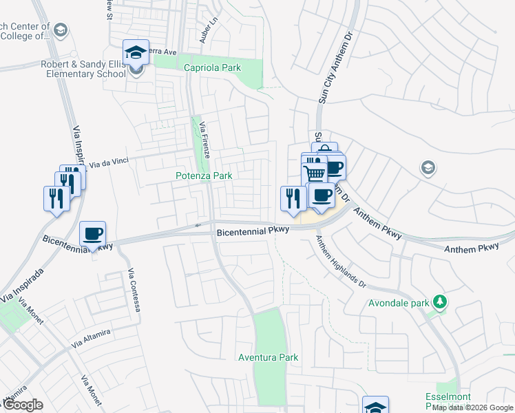 map of restaurants, bars, coffee shops, grocery stores, and more near 3000 Bicentennial Parkway in Henderson