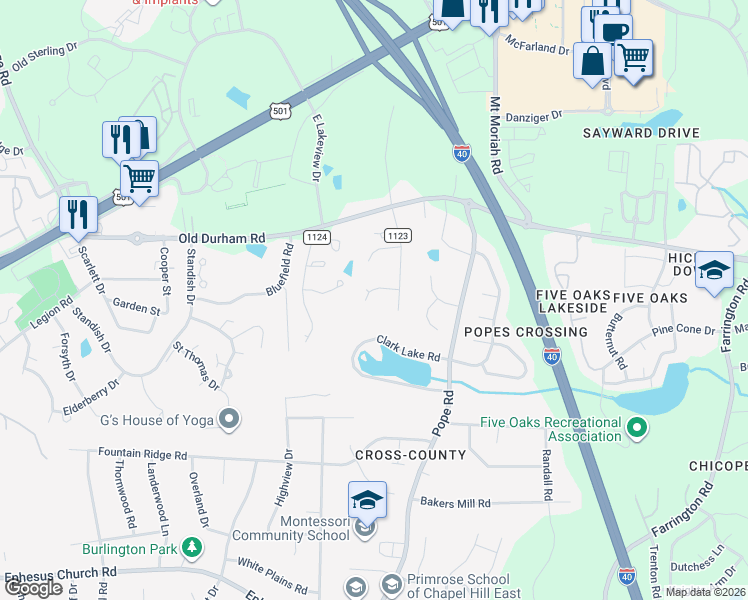 map of restaurants, bars, coffee shops, grocery stores, and more near 226 White Oak Drive in Durham