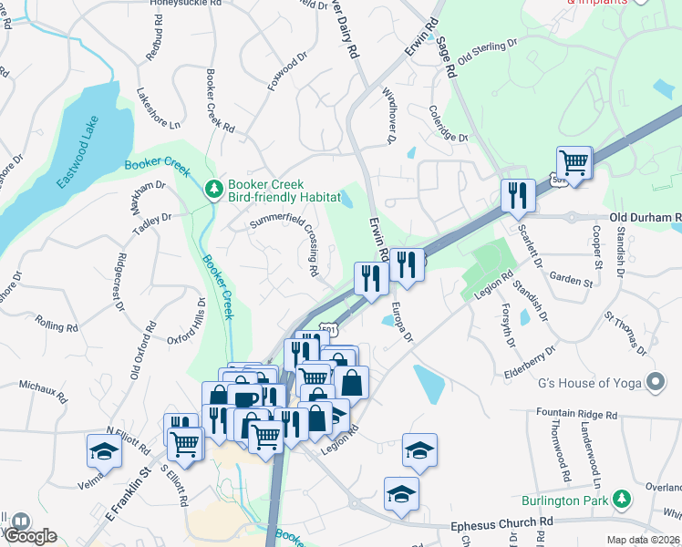 map of restaurants, bars, coffee shops, grocery stores, and more near in Chapel Hill