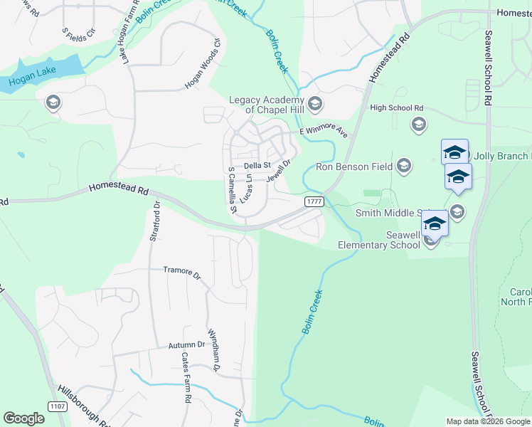 map of restaurants, bars, coffee shops, grocery stores, and more near 1021 Homestead Road in Chapel Hill