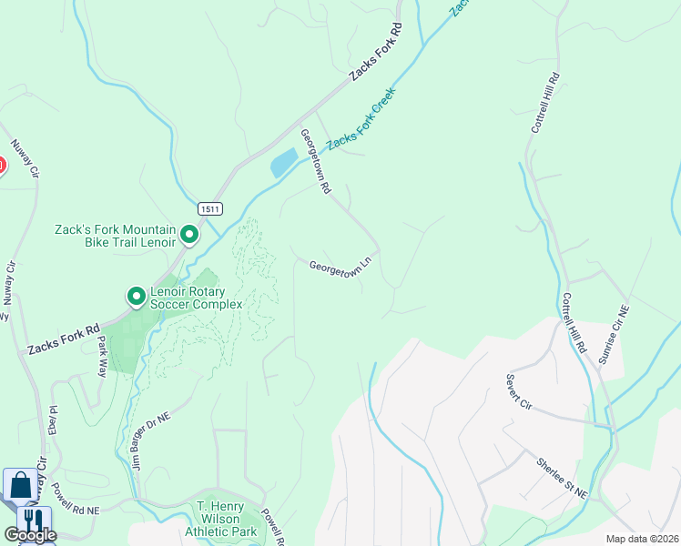 map of restaurants, bars, coffee shops, grocery stores, and more near 104 Colony Court in Lenoir
