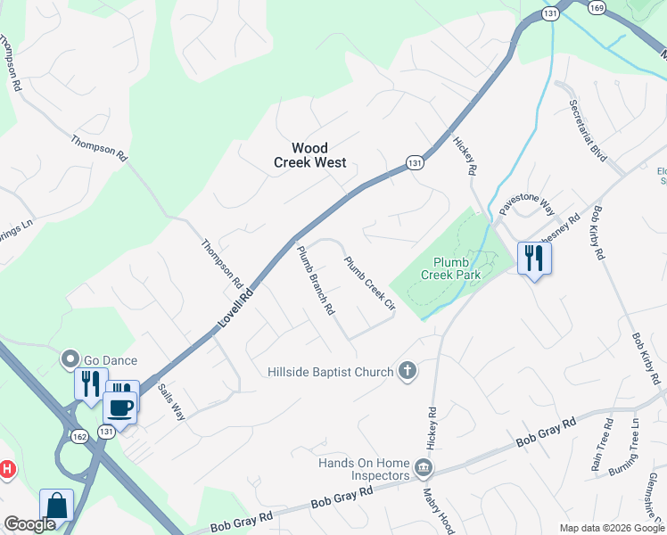 map of restaurants, bars, coffee shops, grocery stores, and more near 10203 Green Spring Lane in Knoxville