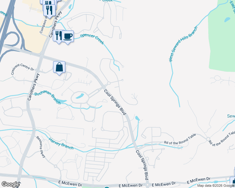 map of restaurants, bars, coffee shops, grocery stores, and more near 353 Canton Stone Drive in Franklin
