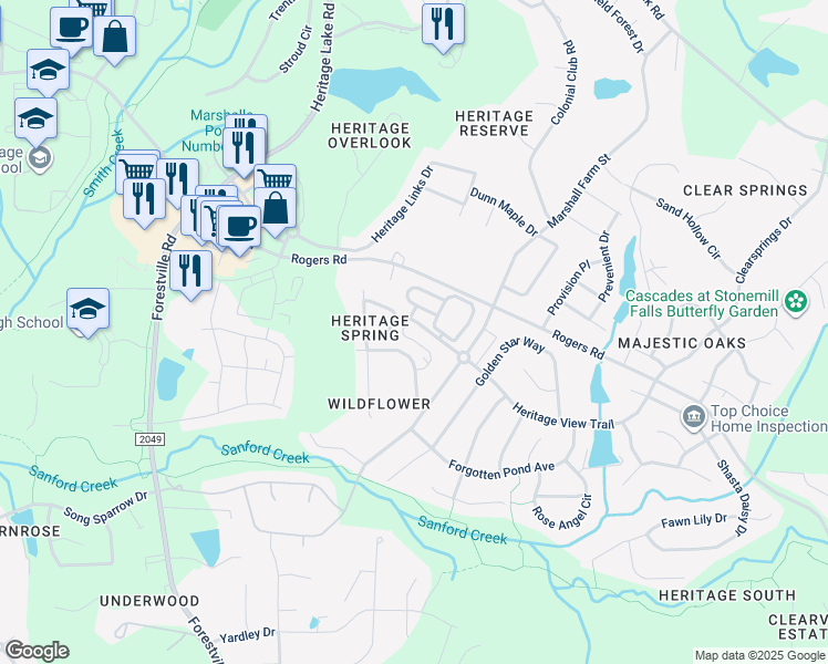 map of restaurants, bars, coffee shops, grocery stores, and more near 3808 Heritage View Trail in Wake Forest