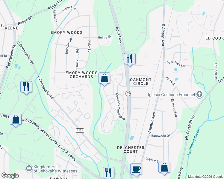 map of restaurants, bars, coffee shops, grocery stores, and more near 1402 Holly Grove Way in Durham