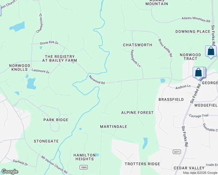 map of restaurants, bars, coffee shops, grocery stores, and more near 14032 Norwood Road in Raleigh