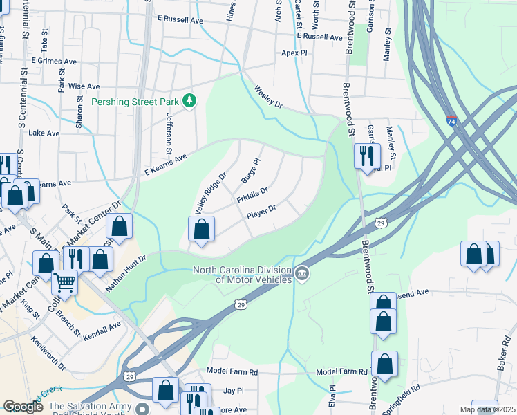 map of restaurants, bars, coffee shops, grocery stores, and more near 405 Friddle Drive in High Point