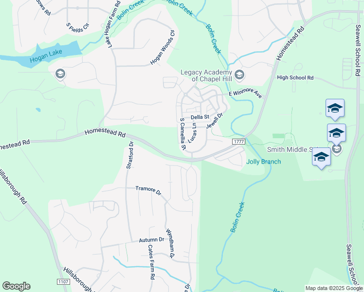 map of restaurants, bars, coffee shops, grocery stores, and more near 212 Lucas Lane in Chapel Hill