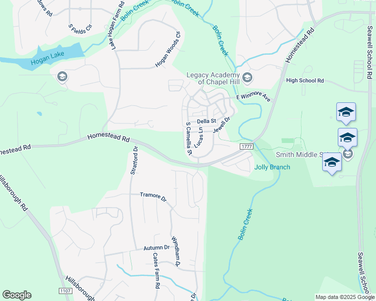 map of restaurants, bars, coffee shops, grocery stores, and more near 212 Lucas Lane in Chapel Hill